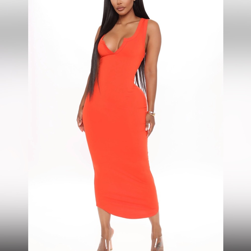 Orange front slit dress